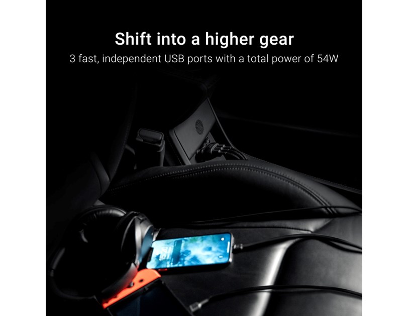 Green Cell auto punjač 54W PowerRide (CADGC01), 3xUSB-A, ultra charge