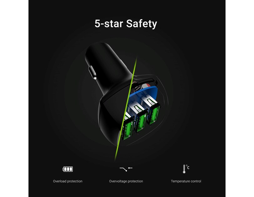 Green Cell auto punjač 54W PowerRide (CADGC01), 3xUSB-A, ultra charge