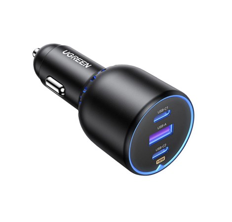 UGREEN auto punjač, 130W, 2x USB-C, USB-A, PD, QC 4.0, sivi