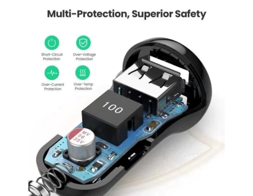 UGREEN auto punjač 24W, 2×USB-A, crni
