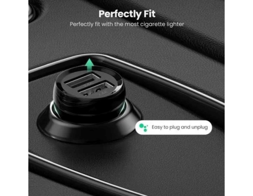 UGREEN auto punjač 24W, 2×USB-A, crni