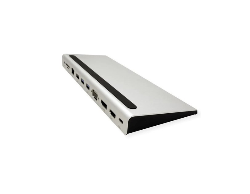 Roline USB-C Multiport Docking Station, 4K HDMI/DP, VGA, 2× USB3.2, 1× USB2.0, 1× SD/Micro SD čitač kartica, 1× USB-C PD, 1× G-LAN, 1×3.5mm