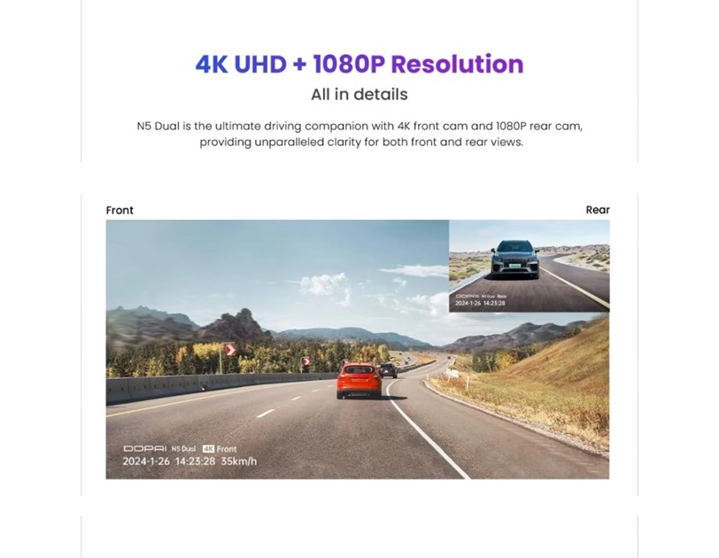 DDPAI N5 auto kamera za snimanje vožnje, 4K UHD, 140°, crna