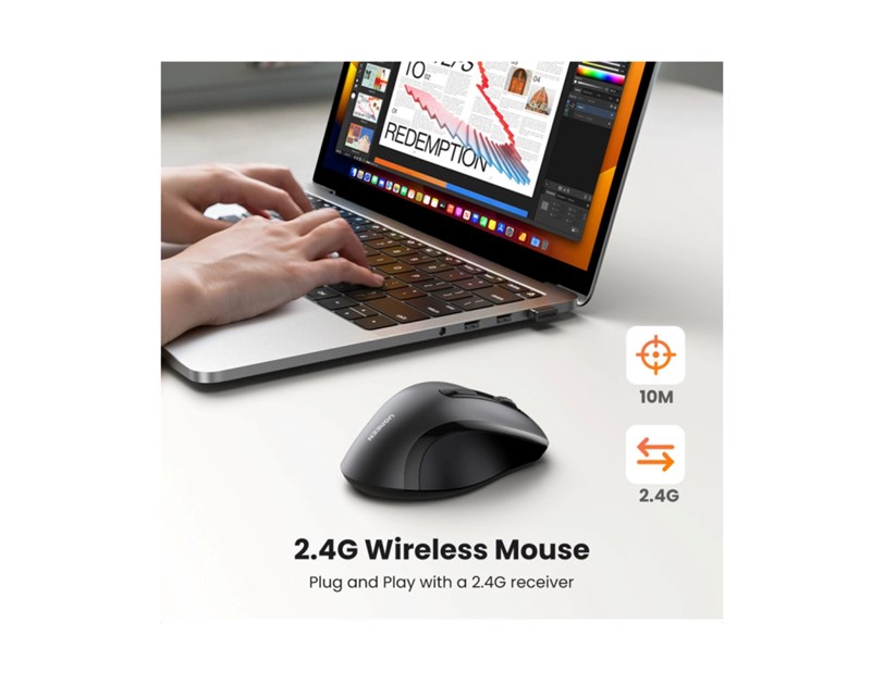 UGREEN bežični miš, 1600 DPI, USB, crni
