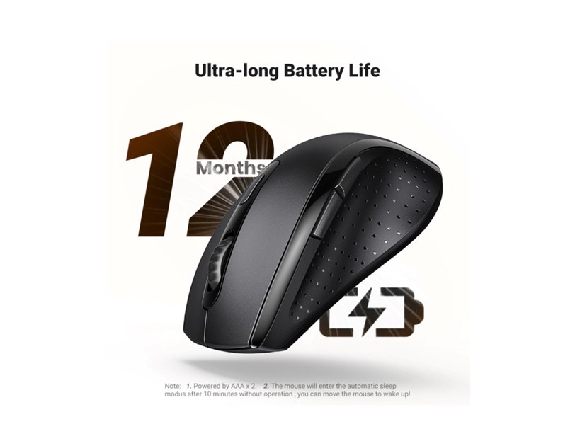 UGREEN bežični miš, 1600 DPI, USB, crni