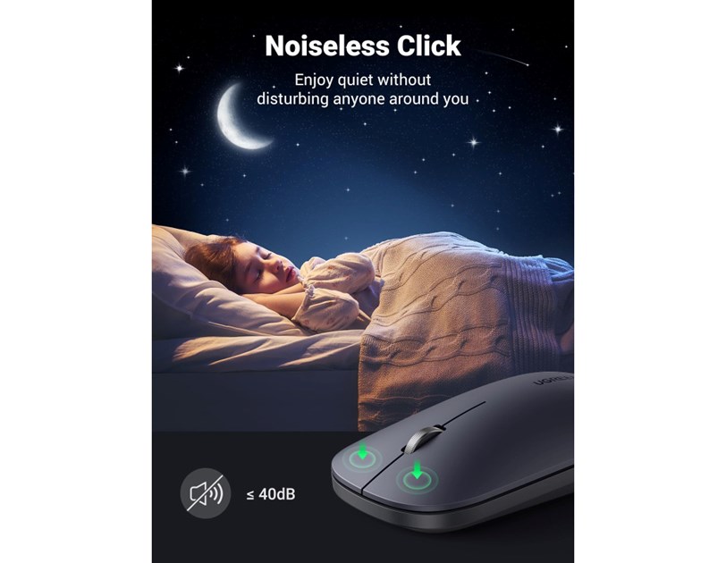 UGREEN SILENT bežični miš, 4000 DPI, USB, sivi