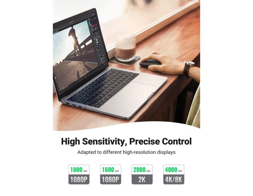 UGREEN SILENT bežični miš, 4000 DPI, USB, sivi