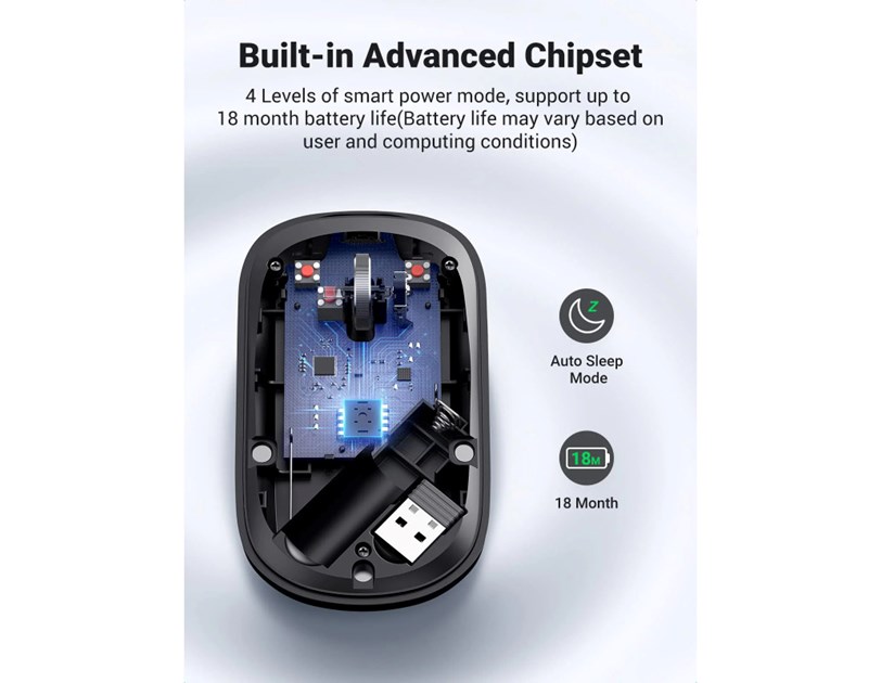 UGREEN SILENT bežični miš, 4000 DPI, USB, sivi