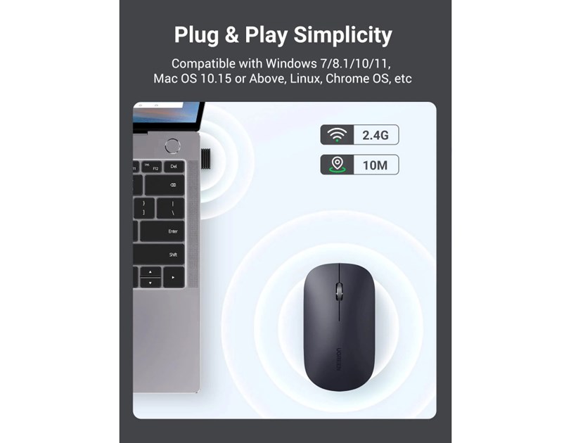UGREEN SILENT bežični miš, 4000 DPI, USB, sivi