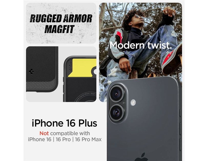 Spigen Rugged Armor MagSafe, matte black - iPhone 16 Plus (ACS08087)