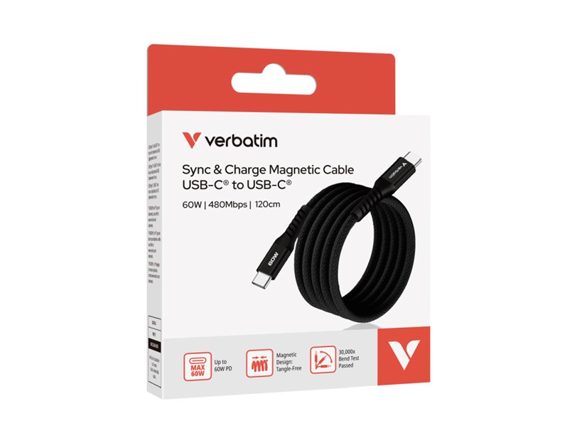 Verbatim Sync & Charge Magnetic kabel USB-C na USB-C 60W 120 cm - crni
