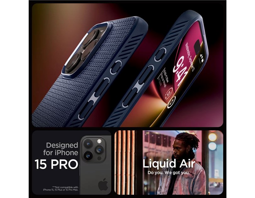 Spigen Liquid Air, zaštitna maska za telefon, tamno plava - iPhone 15 Pro (ACS06705)