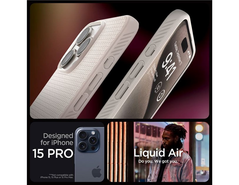 Spigen Liquid Air, natural titanium, zaštitna maska za telefon - iPhone 15 Pro (ACS07217)