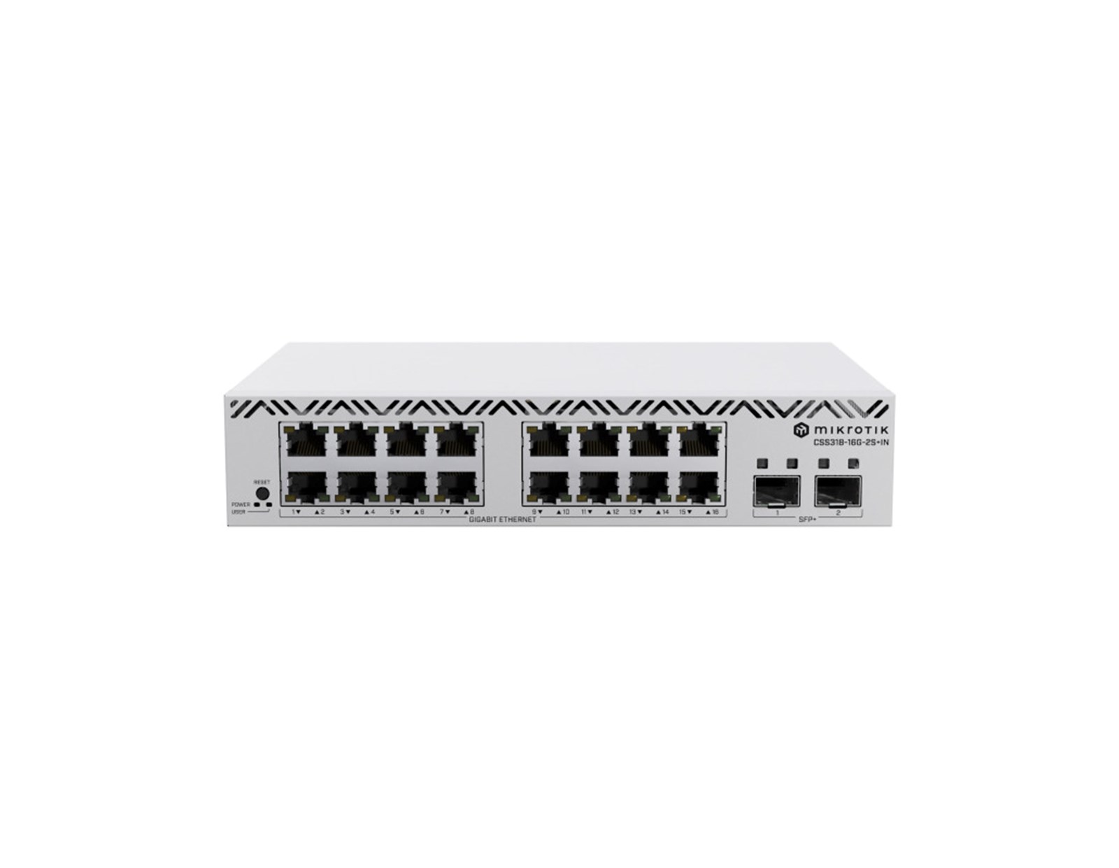 MikroTik Cloud Smart Switch CSS318-16G-2S+IN with 16 x Gigabit Ethernet ports, 2 x SFP+ cages, SwOS, desktop kućište, PSU