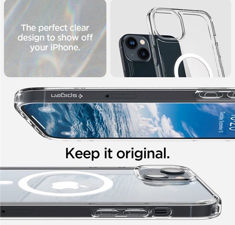Spigen Crystal Hybrid MagSafe, zaštitna maska za telefon, prozirno-bijela - iPhone 14 Plus (ACS04656)