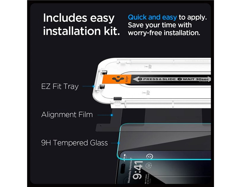 Spigen Glass tR EZ Fit, transparency, zaštitno staklo za telefon, 2 kom - iPhone 15 Pro Max (AGL06872)