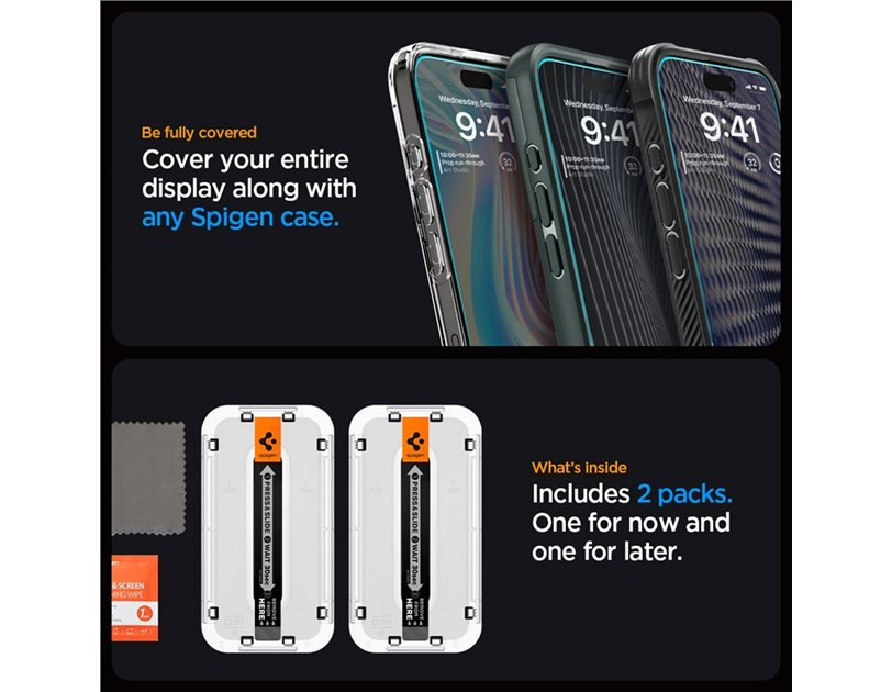Spigen Glass tR EZ Fit, Transparency, zaštitno staklo za ekran telefona, 2 kom - iPhone 15 Pro (AGL06892)