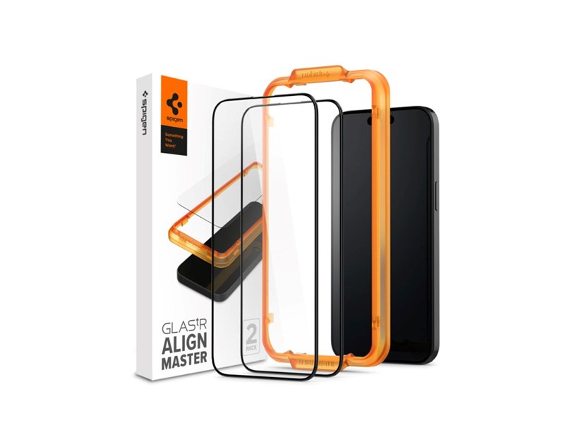 Spigen Glass tR AlignMaster, zaštitno staklo za ekran telefona, 2 kom, FC crni - iPhone 15 Pro (AGL06895)