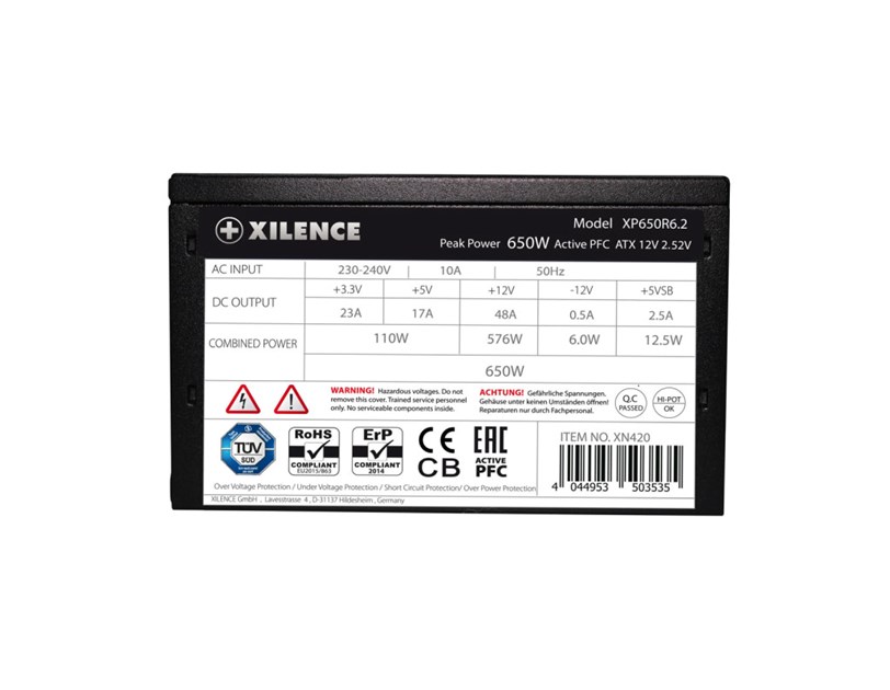 Xilence 650W Performance C+, ATX 2.52 80+, aktivan PFC, 2×PCIe, 5×SATA, 20+4-pina, 120mm ventilator, crno, bulk