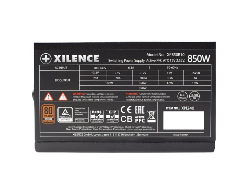 Xilence 850W Gaming, ATX 2.52 80+ BRONZE, aktivan PFC, 2×PCIe, 8×SATA, 20+4-pina, 120mm ventilator, crno