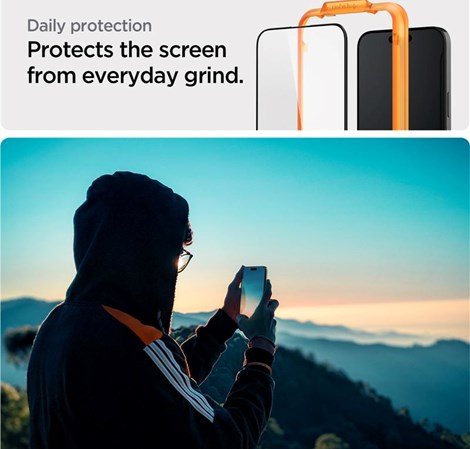 Spigen Glass tR AlignMaster, zaštitno staklo za ekran telefona, 2 kom, FC crni - iPhone 15 Plus (AGL06886)