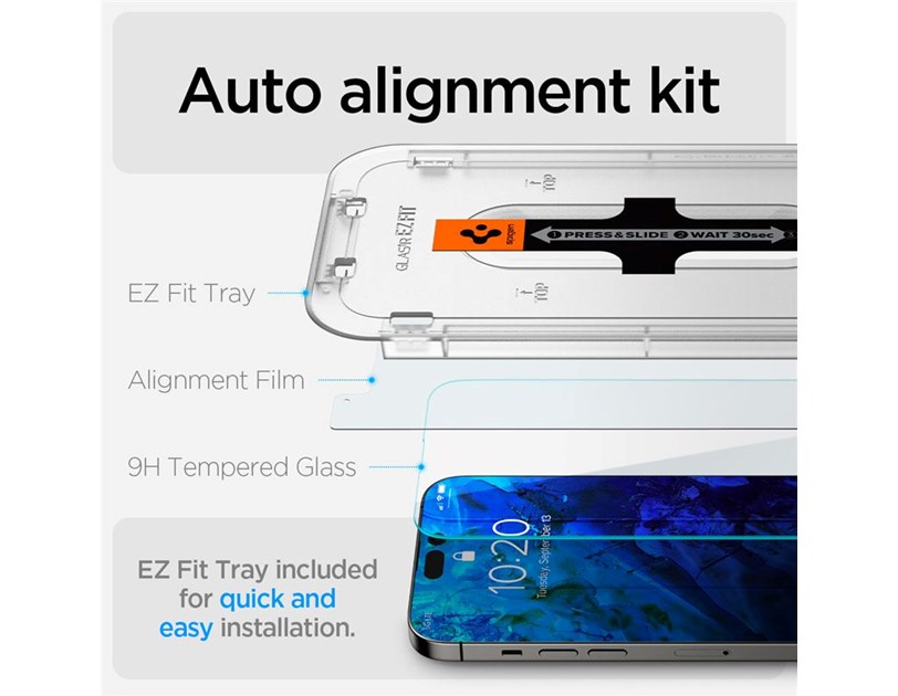 Spigen Glass tR EZ Fit, zaštitno staklo za ekran telefona, 2 kom + okvir za instalaciju - iPhone 14 Pro Max