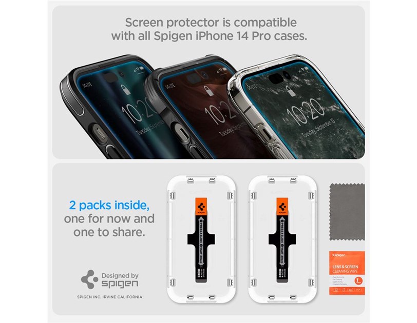 Spigen Glass tR EZ Fit, zaštitno staklo za ekran telefona, 2 kom + okvir za instalaciju - iPhone 14 Pro Max