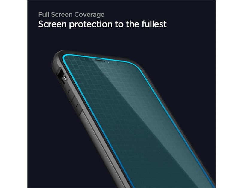 Spigen Glas tR ALM FC Black, zaštitno staklo za ekran telefona, 2 kom + okvir za instalaciju - iPhone 12 Pro Max