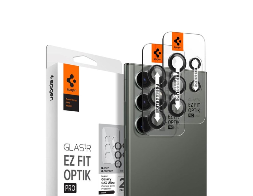 Spigen Glass EZ Fit Optik Pro, zaštitno staklo za kameru telefona, 2 kom, crno - Samsung Galaxy S23 Ultra (AGL05950)