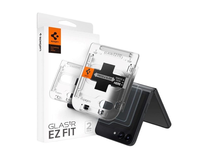 Spigen Glass tR EZ Fit, Transparency, zaštitno staklo za ekran telefona, 2 kom + okvir za instalaciju - Samsung Galaxy Z Flip5 (AGL06525)