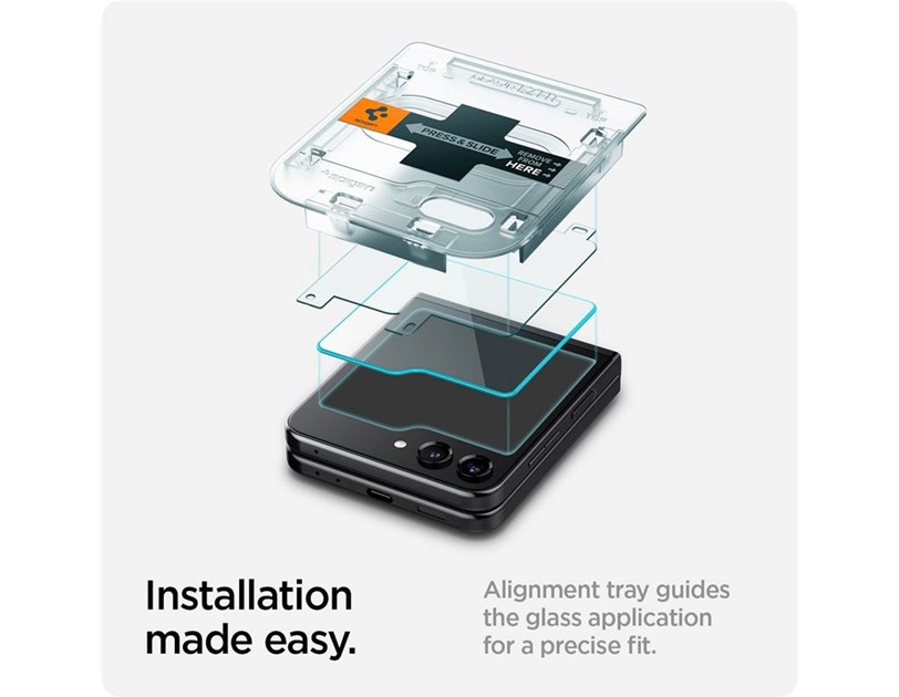 Spigen Glass tR EZ Fit, Transparency, zaštitno staklo za ekran telefona, 2 kom + okvir za instalaciju - Samsung Galaxy Z Flip5 (AGL06525)
