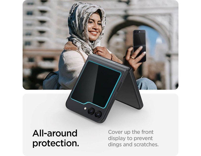 Spigen Glass tR EZ Fit, Transparency, zaštitno staklo za ekran telefona, 2 kom + okvir za instalaciju - Samsung Galaxy Z Flip5 (AGL06525)