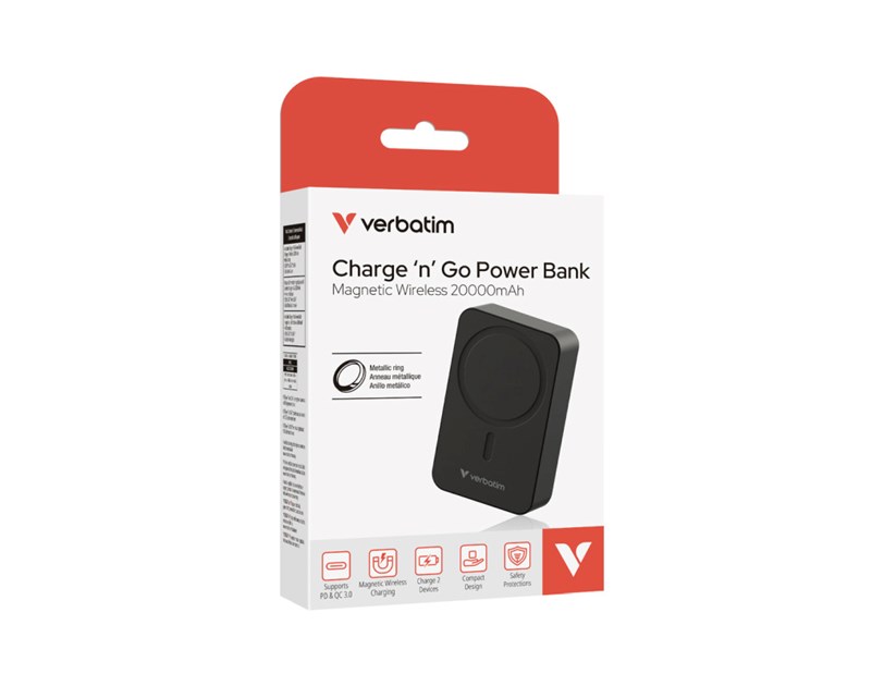 Verbatim Charge 'n' Go Essentials 20000mAh Powerbank Magnetic Wireless 15/35W, crni
