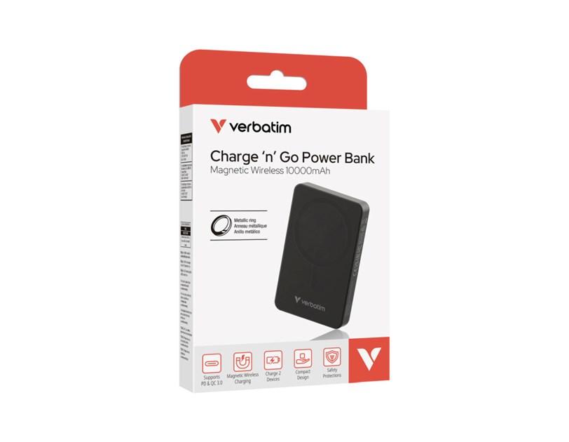 Verbatim Charge 'n' Go Essentials 10000mAh Powerbank Magnetic Wireless 15/20W, crni