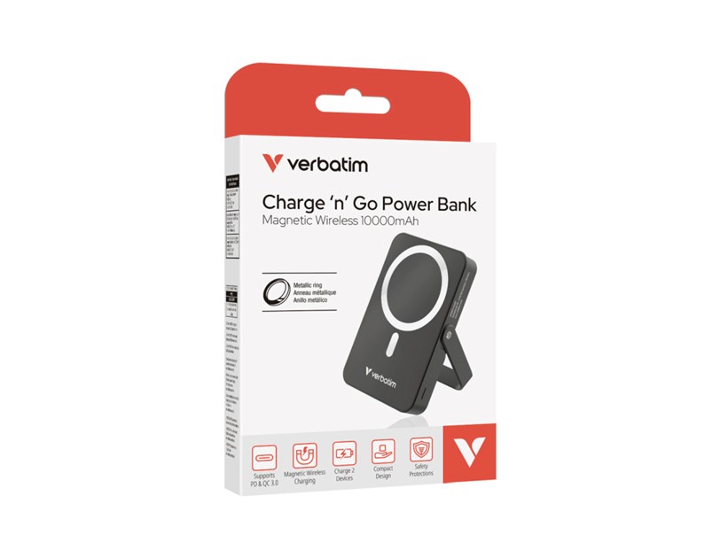Verbatim Charge ‘n’ Go 10000mAh Powerbank with Stand Magnetic Wireless 15/20W, crni