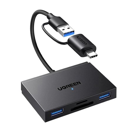 UGREEN 4-portni USB-C/A HUB 2xUSB-A, 1xSD, 1xTF, sivi