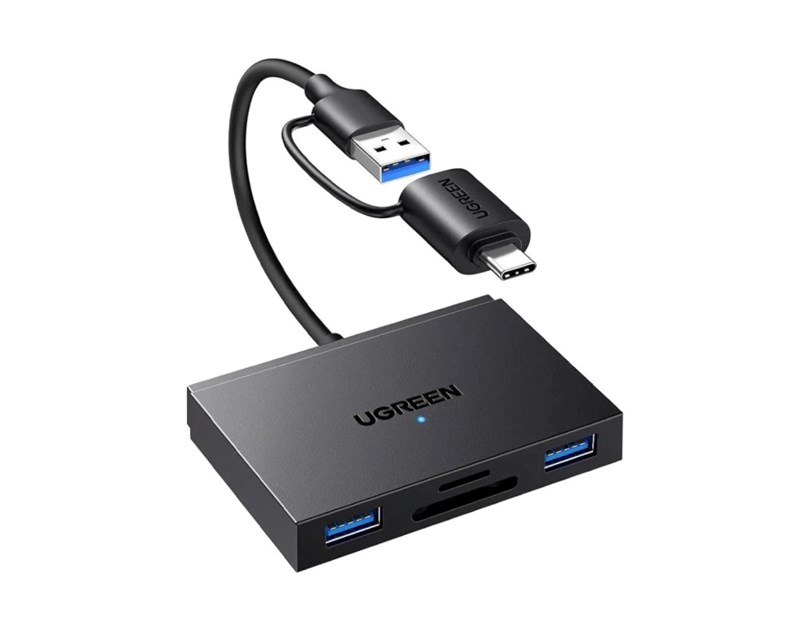 UGREEN 4-portni USB-C/A HUB 2xUSB-A, 1xSD, 1xTF, sivi