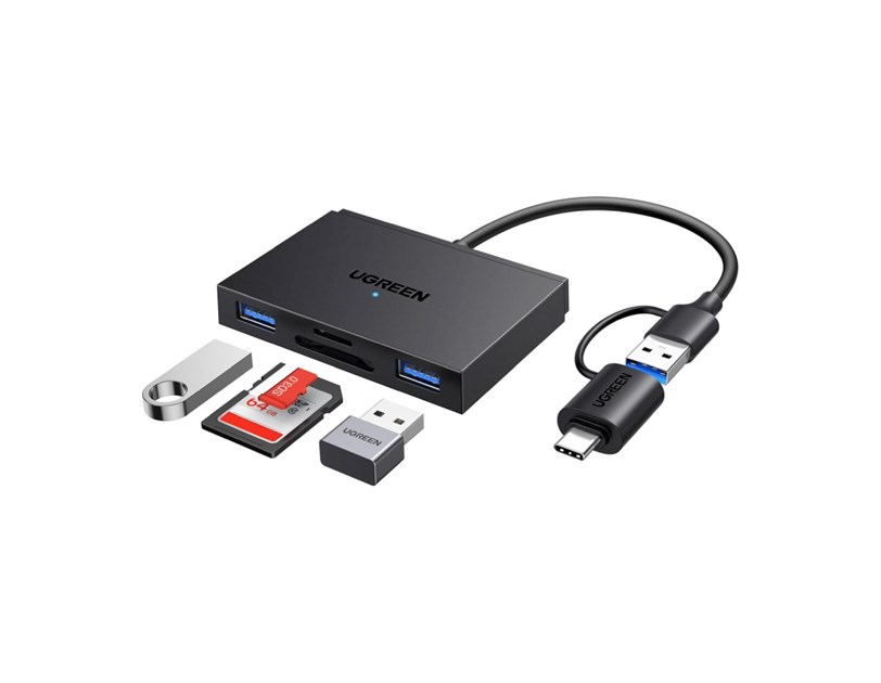 UGREEN 4-portni USB-C/A HUB 2xUSB-A, 1xSD, 1xTF, sivi