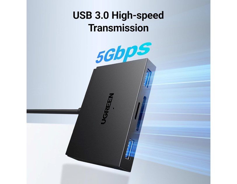 UGREEN 4-portni USB-C/A HUB 2xUSB-A, 1xSD, 1xTF, sivi