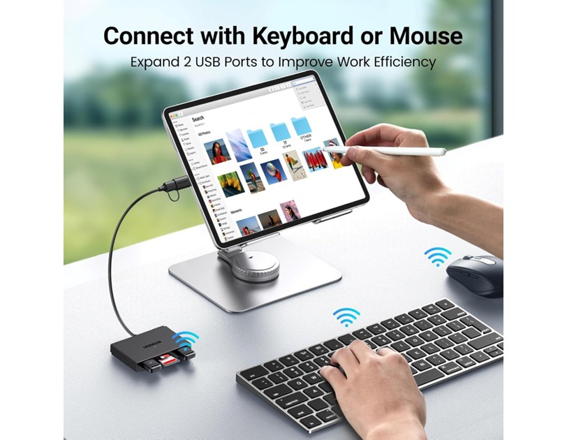 UGREEN 4-portni USB-C/A HUB 2xUSB-A, 1xSD, 1xTF, sivi