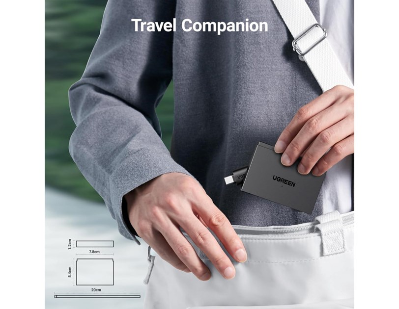 UGREEN 4-portni USB-C/A HUB 2xUSB-A, 1xSD, 1xTF, sivi