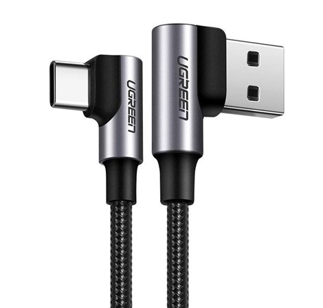 UGREEN USB-C (M) na USB 2.0 A (M), 3A, kutni 90°, crni, pleteni kabel MFi, 2m