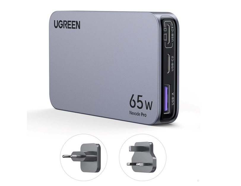 UGREEN Nexode Pro Ultra-Slim zidni punjač 65W, 2x USB-C, USB-A, GaNInfinity, sivi