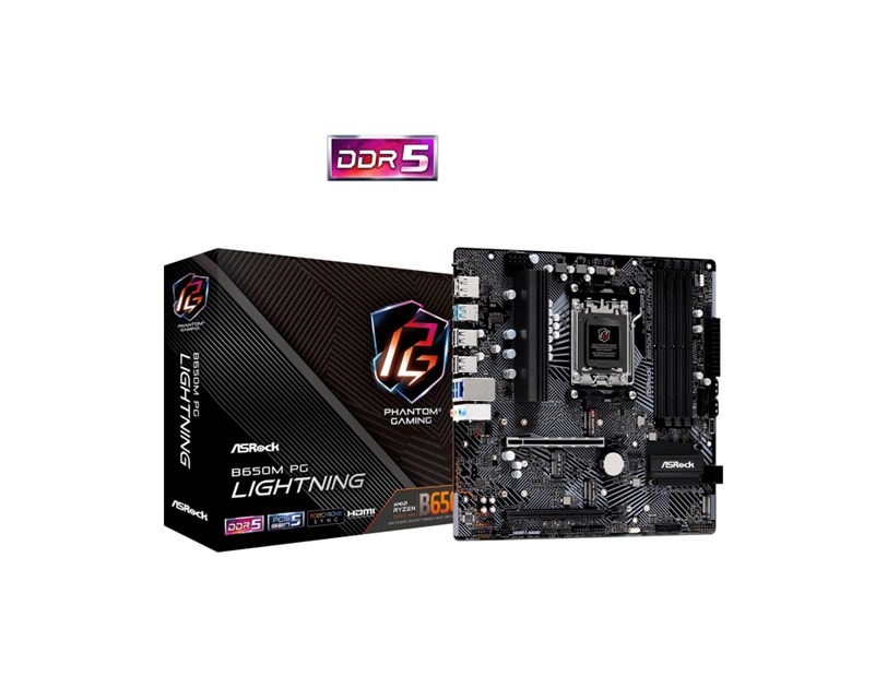 ASROCK B650M PG Lightning, S. AM5, 4x DDR5/7200(OC), PCIe 5.0, HDMI, DP, mATX