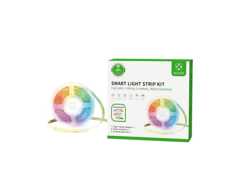 WOOX WiFi Smart LED traka RGB + muzička funkcija, 5m, 24W, 3000K-6500K, vodootporna, WooxHome app, glasovna kontrola - Alexa & Google Assistant (R5149)