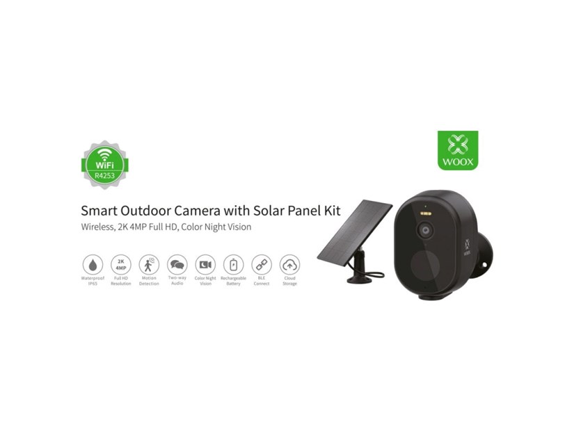 WOOX WiFi Smart vanjska kamera + solarni panel, Ultra HD 2K microSD (max. 128GB), IP65 vodootporna, Alexa & Google Assistant, WooxHome app (R4253)