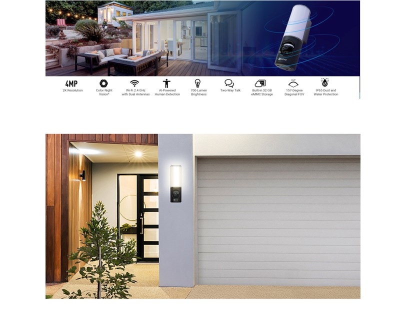 EZVIZ WiFi Smart reflektor s kamerom 2K, dvosmjerni audio, IP65/IP67 , EMMC 32GB, 700lm (3000K), EZVIZ app, noćno snimanje u boji (LC3) 