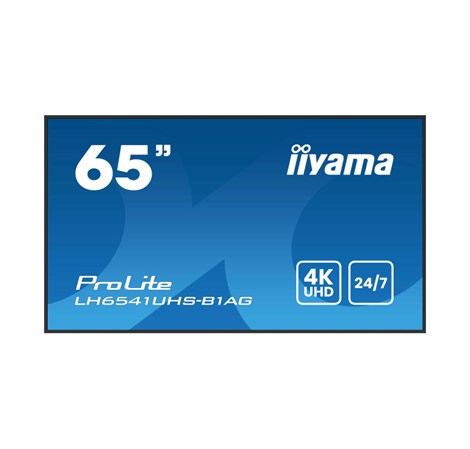 IIYAMA 65" LH6541UHS-B1AG 4K UHD (3840x2160) VA Signage, 16:9, 6.5ms, 500 cd/m2, 5000:1, HDMI, USB-A, zvučnici, crni 
