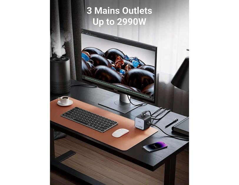 UGREEN DigiNest Cube, univerzalni punjač, 65W, 3x ŠUKO utičnica, 2x USB-C, 2x USB-A, 1.8m, crno sivi