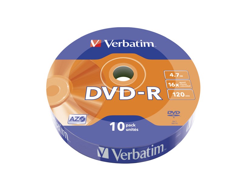 DVD-R Verbatim 4.7GB 16× Matt Silver 10 pack wrap 
